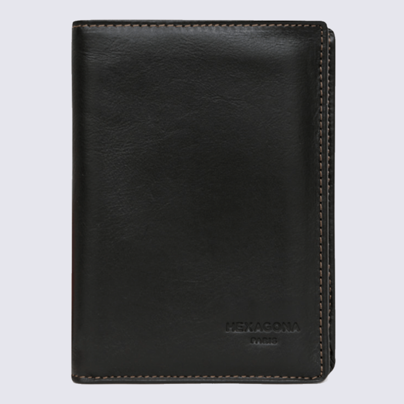 Portefeuilles Hexagona, portefeuilles élégant unisexe en cuir noir