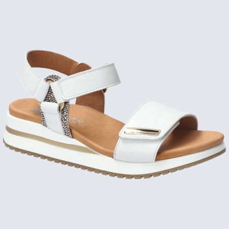 Sandales Mephisto, sandales à talons effet craquelé femme en cuir blanc