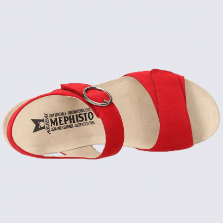 Sandales Mephisto, sandales à talons femme en cuir velours rouge