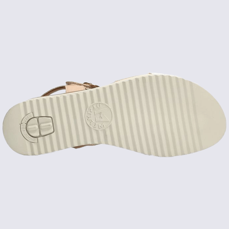 Sandales Mephisto, sandales à talons compensés femme en cuir métallisé rose