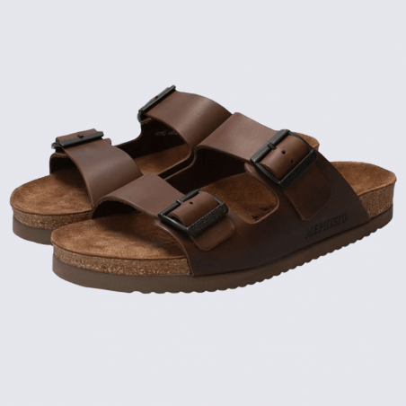 Sandales Mephisto, sandales confortables homme en cuir marron