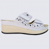 Mules Vital, mules ouvertes à talons compensés conforts femme en cuir blanc Mules Vital, mules ouvertes à talons compensés conforts femme en cuir blanc