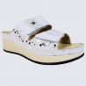 Mules Vital, mules ouvertes à talons compensés conforts femme en cuir blanc Mules Vital, mules ouvertes à talons compensés conforts femme en cuir blanc