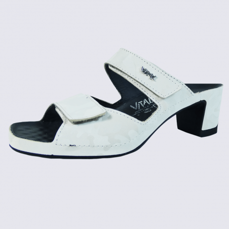 Mules Vital, mules ouvertes à talons conforts femme en cuir creme