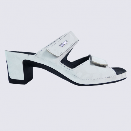 Mules Vital, mules ouvertes à talons conforts femme en cuir creme