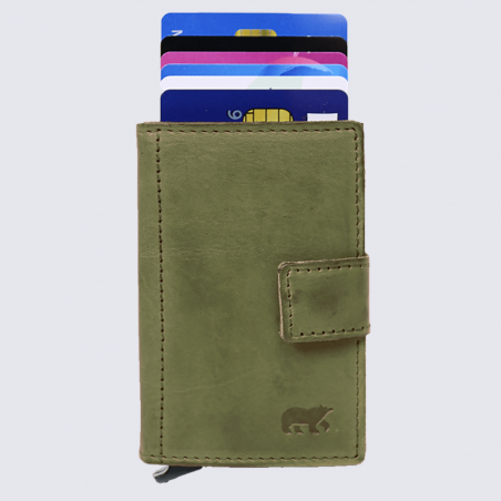 Mini portefeuille Bear, mini portefeuilles intelligent en cuir vert