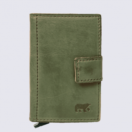 Mini portefeuille Bear, mini portefeuilles intelligent en cuir vert