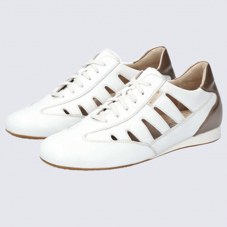 Baskets Mephisto, sneaker ouverte femme en cuir blanc