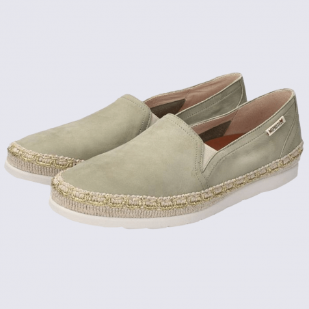 Chaussures Mephisto, chaussures effet espadrille femme en cuir vert kaki