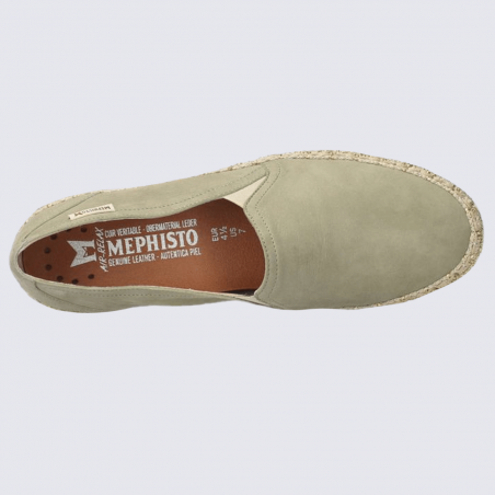 Chaussures Mephisto, chaussures effet espadrille femme en cuir vert kaki