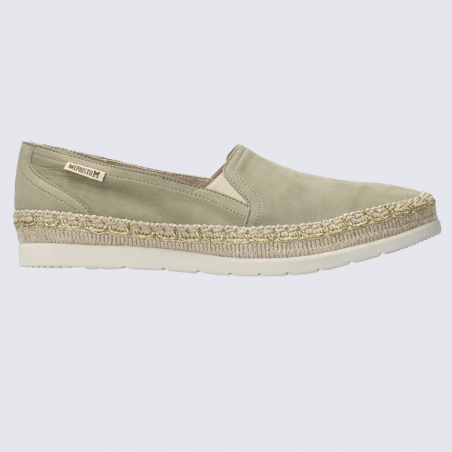 Chaussures Mephisto, chaussures effet espadrille femme en cuir vert kaki