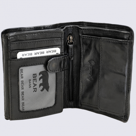 Portefeuille Bear, portefeuille stop RFID pour homme en cuir noir