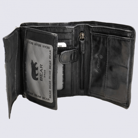 Portefeuille Bear, portefeuille stop RFID pour homme en cuir noir