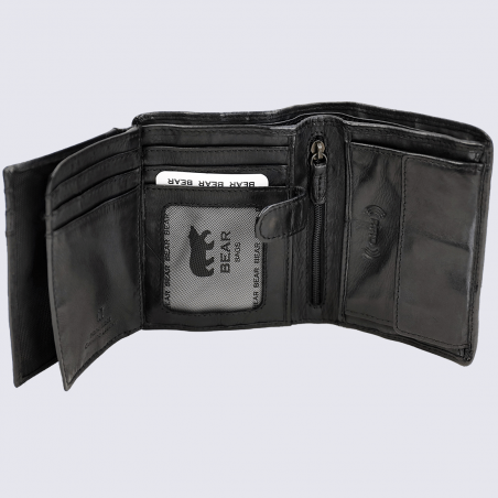 Portefeuille Bear, portefeuille stop RFID pour homme en cuir noir