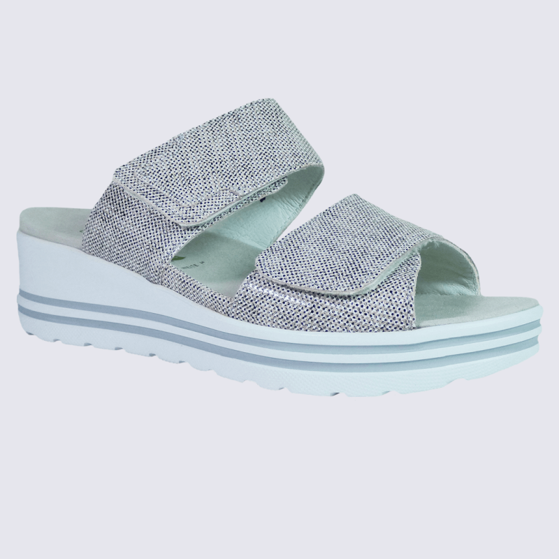 Mules Pour Femme Waldläufer Willow - Cuir Suédé Bleu, Semelle Souple - 3 Velcros Réglables, Intérieur Liège - Confort Et Style Décontracté