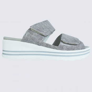 Mules Waldlaufer, mules à talons compensés femme en cuir moucheté blanc