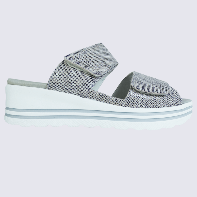 Mules Waldlaufer, mules à talons compensés femme en cuir moucheté blanc