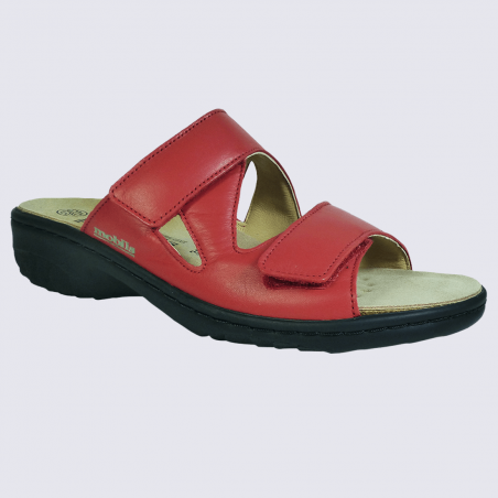 Mules Mobils, mules confortables femme en cuir rouge écarlate