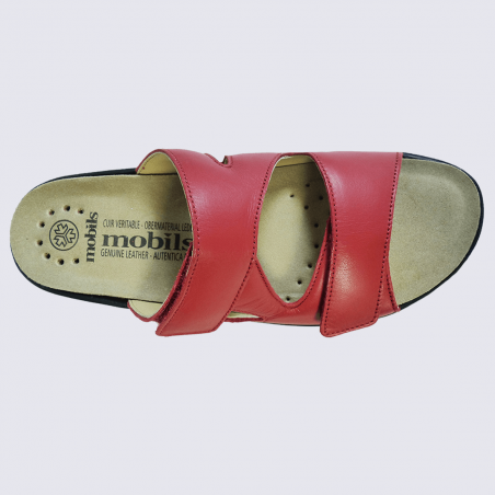 Mules Mobils, mules confortables femme en cuir rouge écarlate