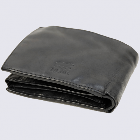 Portefeuille Bear, portefeuille intemporel stop RFID pour homme en cuir noir