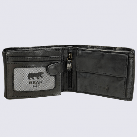 Portefeuille Bear, portefeuille intemporel stop RFID pour homme en cuir noir