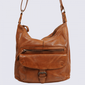 Sac à bandoulière Bear, sac bandoulière design femme en cuir cognac