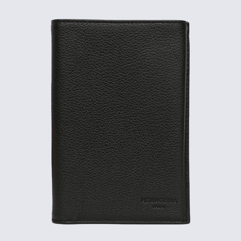 Portefeuilles Hexagona, portefeuilles élégant 3 volets mixte en cuir noir