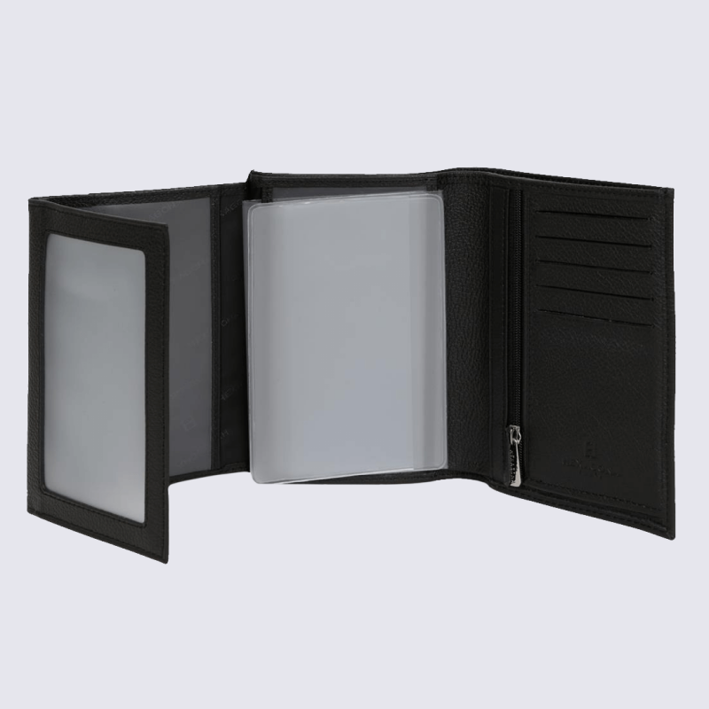 Portefeuilles Hexagona, portefeuilles élégant 3 volets mixte en cuir noir