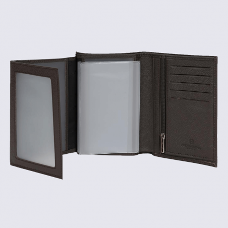Portefeuilles Hexagona, portefeuilles élégant 3 volets mixte en cuir marron
