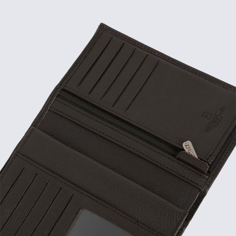 Portefeuilles Hexagona, portefeuilles élégant 3 volets mixte en cuir marron