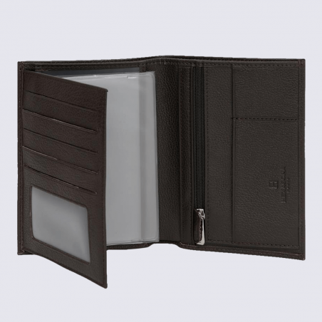 Portefeuilles Hexagona, portefeuilles pratique 2 volets mixte en cuir marron foncé