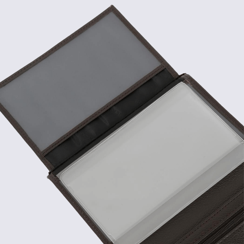 Portefeuilles Hexagona, portefeuilles pratique 2 volets mixte en cuir marron foncé