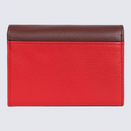 Porte-monnaie Hexagona, porte-monnaie bicolore femme en cuir rouge/orange