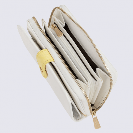 Portefeuille Hexagona, portefeuille tendance 2 volets femme pastel blanc/jaune
