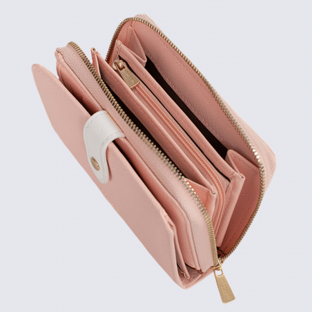 Portefeuille Hexagona, portefeuille tendance 2 volets femme pastel rose