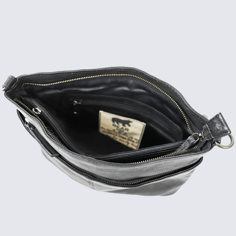 Sac à main Bear, sac porté épaule tendance pour femme en cuir noir