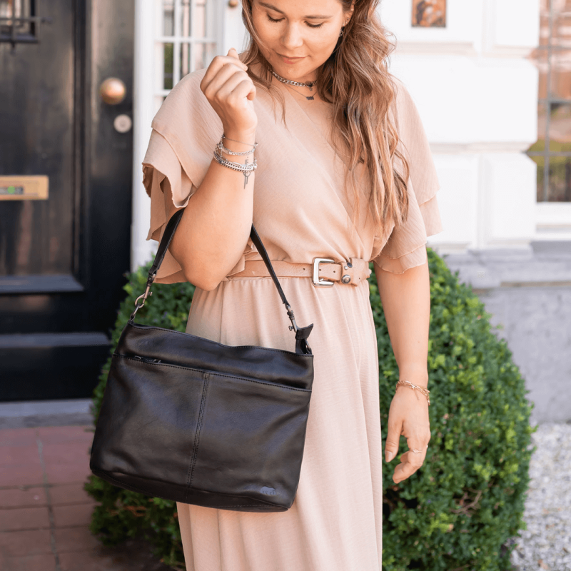 Sac à main Bear, sac porté épaule tendance pour femme en cuir noir