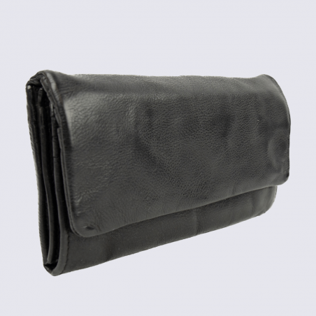 Portefeuille Bear, portefeuille à rabat stop RFID pour femme en cuir noir