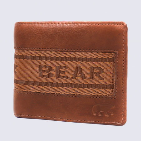Portefeuille Bear, porte-monnaie tendance stop RFID pour homme en cuir cognac