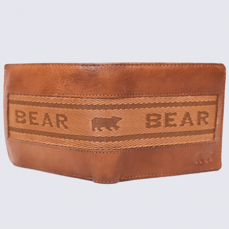 Portefeuille Bear, porte-monnaie tendance stop RFID pour homme en cuir cognac