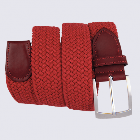 Ceinture Bernd Götz, ceinture tressé en cuir et tissu rouge