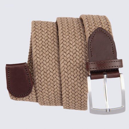 Ceinture Bernd Götz, ceinture tressé en cuir et tissu taupe