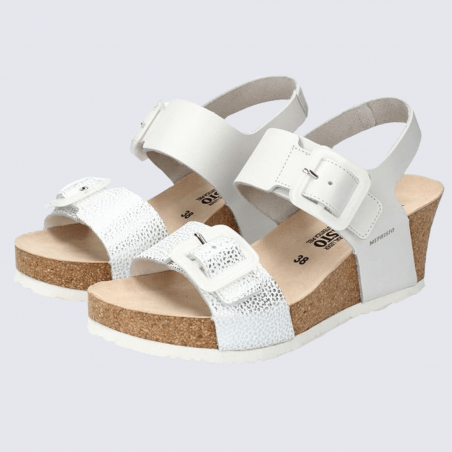 Sandales Mephisto, sandales à talon compensé femme en cuir nubuck blanc