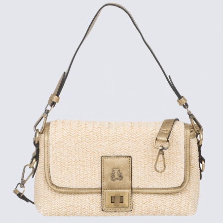 Sac à main Lulu Castagnette, sac à main tressé femme beige