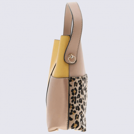 Sac à main Lulu Castagnette, sac à main patchwork léopard femme rose et jaune