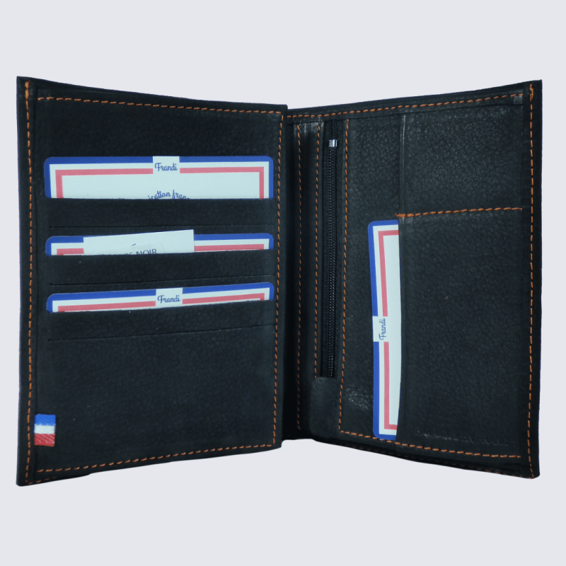 Portefeuille Frandi, portefeuille de haute qualité homme en cuir noir