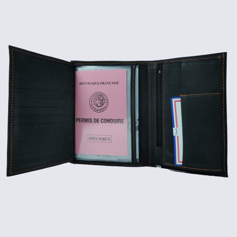 Portefeuille Frandi, portefeuille de haute qualité homme en cuir noir