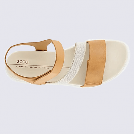 Sandales Ecco, sandales plates femme en cuir nubuck beige/marron