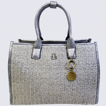 Sac à main Lulu Castagnette, grand sac à main tressé femme gris