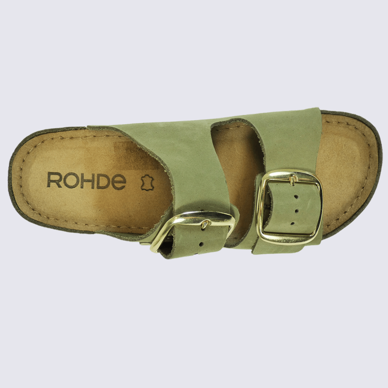 Mules Rohde sandales tendance femme en cuir kaki Igert Chaussures Maroquinerie